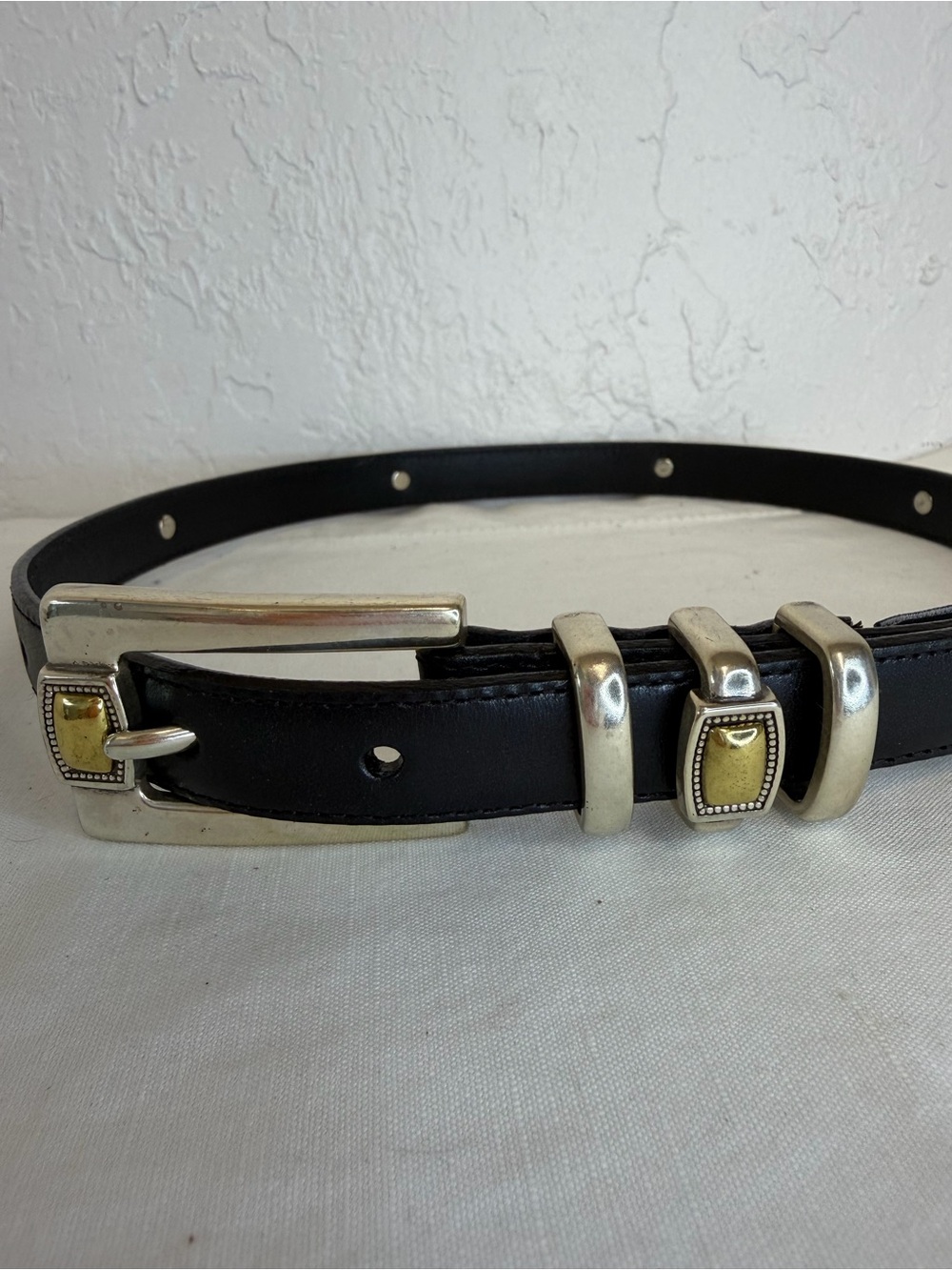Brighton Black Leather Belt with Mixed Metal Buckle and Accents